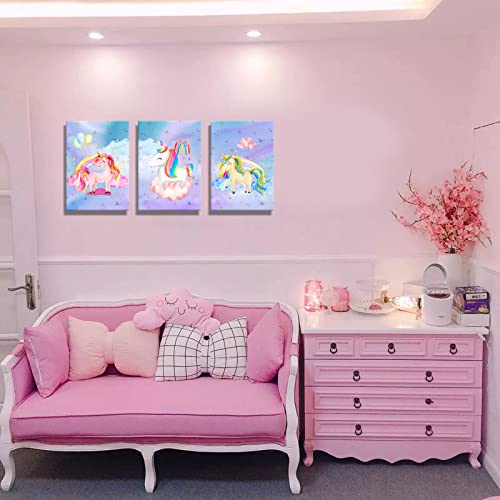 Yuanand Unicorn Wall Art Girl's Bedroom Decor - Rainbow Canvas Pictures For Kids Nursery Home Decor - Watercolor Framed Posters Paintings #TOP4