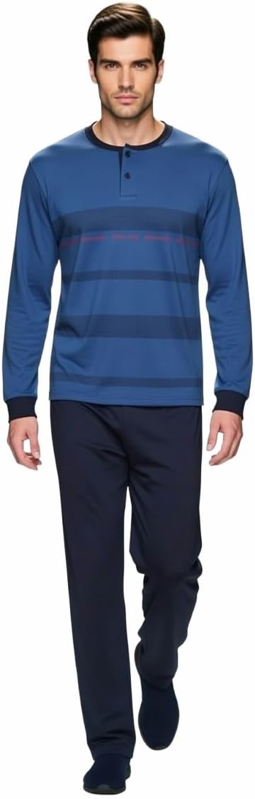 Pijama Para Hombre De Manga Larga Escote Redondo Con Jogger Celeste