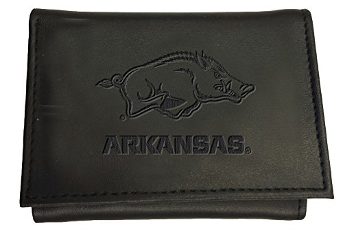 Team Sports America NCAA Arkansas Razorbacks Black Wallet | Tri-Fold | Officially Licensed Stamped Logo | Made of Leather | Money and Card Organizer | Gift Box Included
