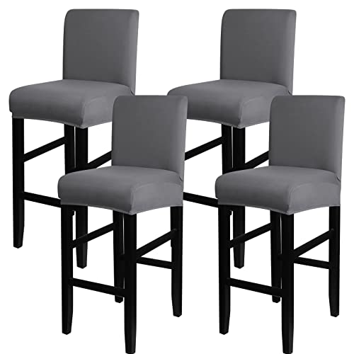 Image of SearchI Bar Stool Covers Set of 4, Stretch Washable Barstool Seat Covers, Counter Height Chair Covers for Kitchen Dining Room Cafe (Pure Grey)