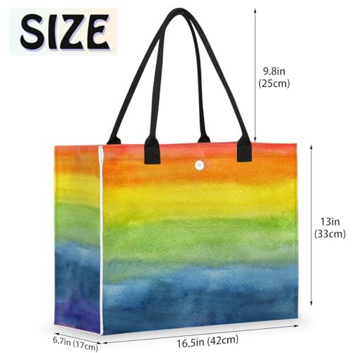 Watercolor Rainbow Art Painting Tote Bag for Women Large Beach Bag Reusable Tote Bags for Work Travel Beach Shopping2