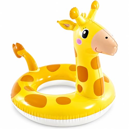 AURALIN Bouée de natation gonflable girafe - Design animal - Pour l'été, les vacances à la plage et les fêtes à la piscine, compact et robuste, 58 cm