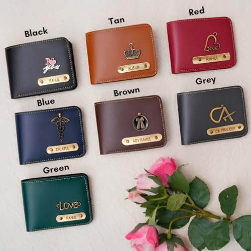 Image of Engraved Name Wallet with Charm | Customized Men's Wallet with Name Tag and Charm | Gift for Men with Custom Nameplate
