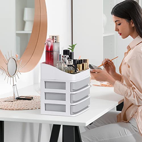 ELUCHANG-Makeup-Organiser-Cosmetic-Storage-Box-With-DrawersFits-LipsticksMakeup-BrushesJewelleryMake-Up-Storage-Case-For-Dresser-Bedroom-BathroomPlastic3-Drawers