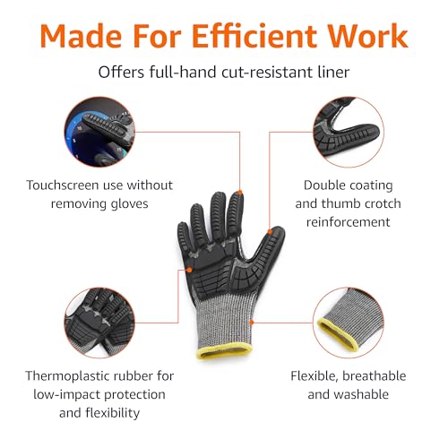 Amazon Basics Impact Protection Work Gloves - Cut Level A2, ANSI Level 4 Abrasion, Touchscreen Compatible, 15G Sandy Nitrile Palm, Small, 10 Pack, Black with Yellow Edge - image 2