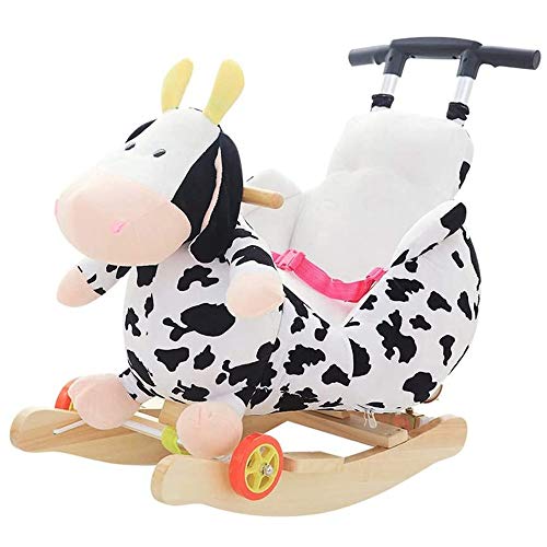 WMKEDY Niño felpa mecedora caballo del juguete de interior al aire libre de la vaca lechera rellena felpa Presidente Rocker animal de madera de juguete de regalo infantil del paseo con el putter Rueda