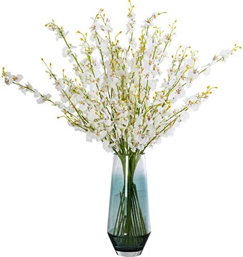 Nubry 12pcs Artificial Orchids Flowers Fake Silk Dancing Lady Orchid Faux Long Stem Flowers in Bulk for Home Wedding Office Party Festive Indoor Outdoor Decoration (White)