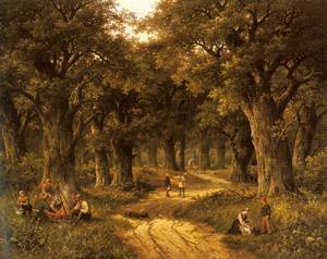 Peinture à l'huile Hendrik Barend Koekkoek, tableau reproduction paysage paysan 30x40 cm