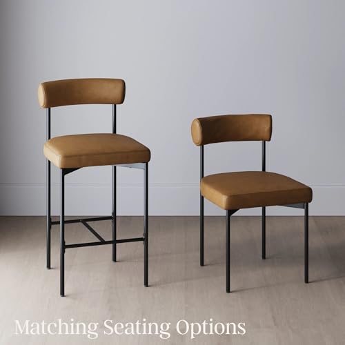 Nathan James Dahlia Counter Height Chair, Modern Barstool with Back, Mid-Century Metal Legs and Leather Padded Cushion for Kitchen, Island and Bars, Brown/Black