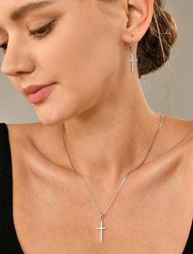 YL Cross/Star/Moon Earrings 925 Sterling Silver Polished Leverback Earrings Dangle Drop Jewelry for Women3