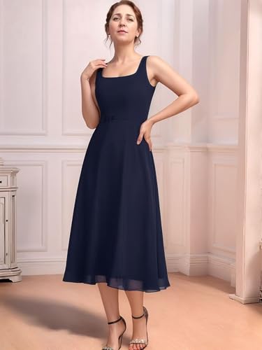 2 Pieces Mother of The Bride Dresses for Wedding Square Neck Chiffon Ruffle Formal Wedding Guest Dresses4