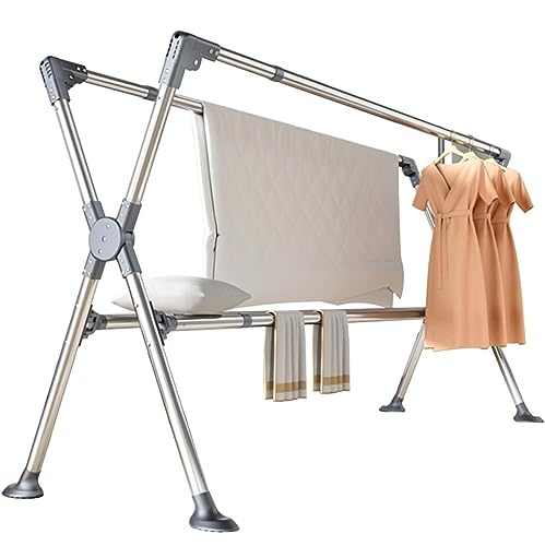 TOTIKI Soporte Secar Ropa Tendedero De Ropa Independiente Plegable Soporte Acero Inoxidable Tendedero Pie Ropa(200cm)