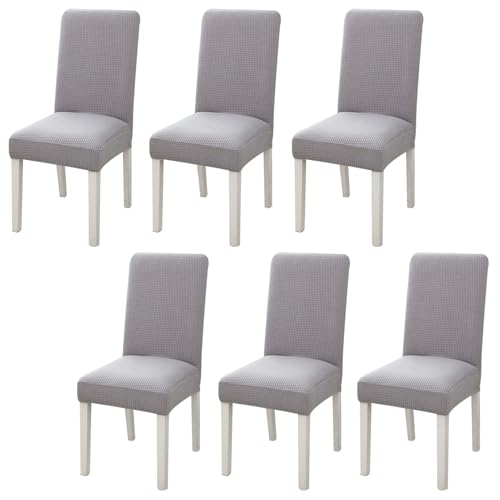 Beauenty Stretch Dining Chair Covers 6-Pack - Elastic Spandex Slipcovers for Kitchen Hotel & Home Use - Removable Non-Slip Chair Protectors Machine Washable (Grey 18x18in)