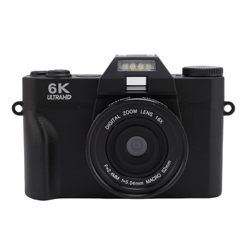 Acogedor 6Kデジタルカメラ、64MP 写真、16xズーム、180°フリップスクリーン、WiFiワイヤレス転送、1500mAhバッテリー、シーニック、マクロレンズ