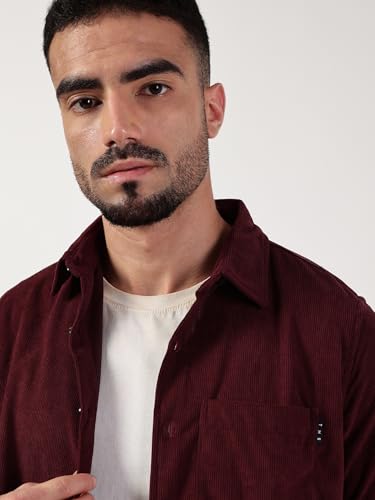 Image of Thomas Scott Men's | Corduroy | Full Sleeve | Slim Fit | Polyester-Blend | Single Pocket | Spread Collar | Casual Shirt