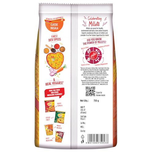 Image of Saffola Masala Oats| 750g | Classic Masala | Tasty, Anytime Snack | Ready in 3 mins | Millets Goodness- with Bajra & Jowar | No maida, No added preservatives | helps manage weight