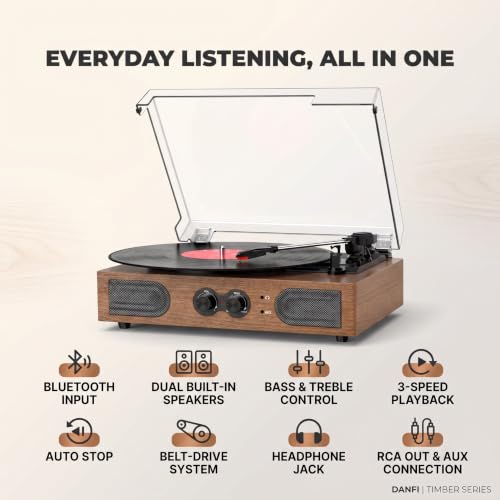 Image of Vinyl Record Player with Built-in Speakers, Bluetooth, 3-Speed Turntable
