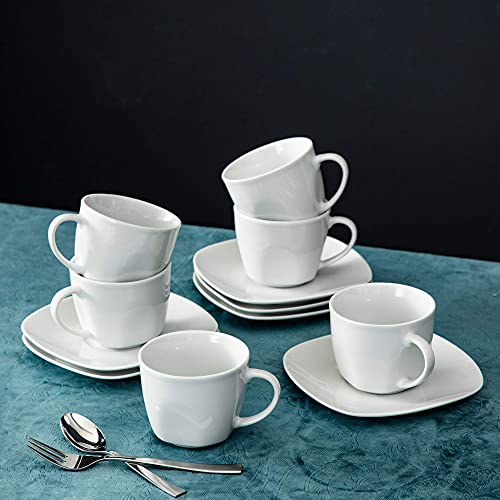 MALACASA, Series Elisa,24 piezas Juego de cafe Vajillas de Porcelana 12 Tazas de Cafe 12 Platillos de Café, Blanco para… - Imagen 4
