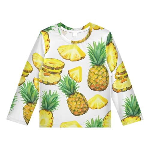Sliced Pineapple White Boy's Rash Guard Swim Shirt Long Sleeve Sun Shirt for Toddler Kid UPF50+