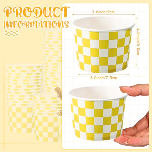 Image of Zopeal 50 Count Yellow Checkered Ice Cream Cups Disposable Race Car