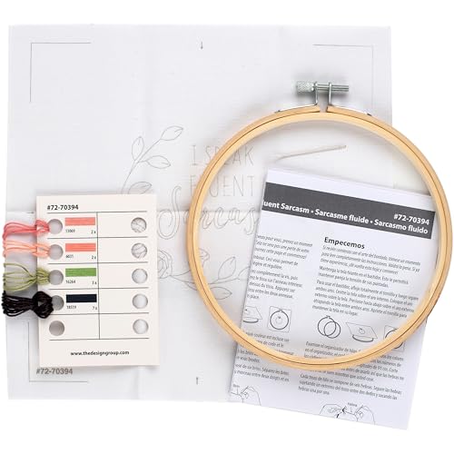 Image of Dimensions 72-70394 Fluent in Sarcasm Embroidery Needlepoint Kit for Beginners, 6 inch Diameter Hoop, Multicolor, 5 Pieces