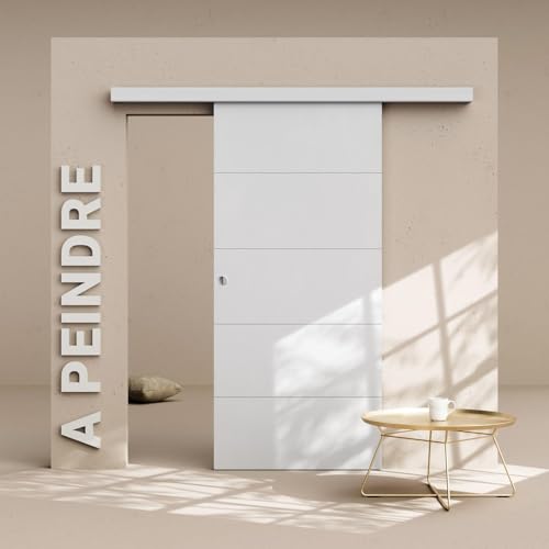 Porte Coulissante avec Rail - Prépeinte Ligne 93 cm - Sans butée