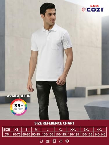 Image of Lux Cozi Men's Polo T-Shirt Regular Fit Half Sleeves with Pocket | Cotton Blend Polo Neck Collar T-Shirt for Men | Casual, Office Comfortable Breathable T-Shirt | Stylish Plain Tee