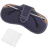 CREATCABIN Leather Sunglasses Case Portable Slim Glasses Case Bag Lightweight Travel Eyeglasses Holder Pouch Cover with Soft Cleaning Cloth for Women Men Holiday Vacation 6.9x3.4 Inch Prussian Blue