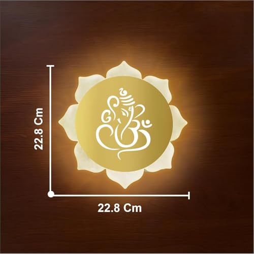 Image of Flower Ganpati LED Wall Light - Gold & Frosted Acrylic | Ideal for Temple, Living Room, Bedroom, Pooja Room, Mandir & Shops - (1 Pack)