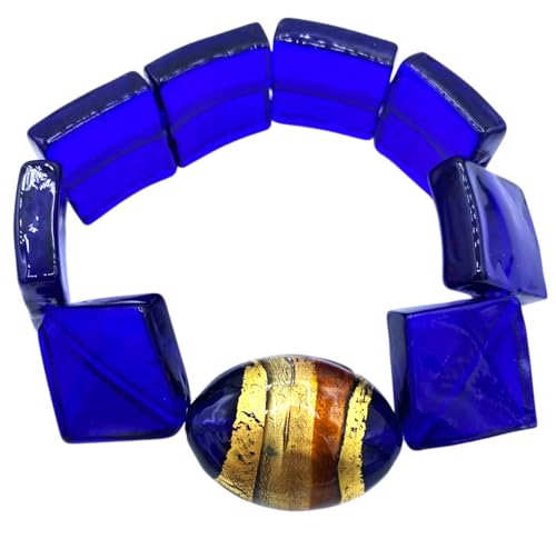 Bracelet verre antique Murrina Venise bleu VR078 en acier taille L