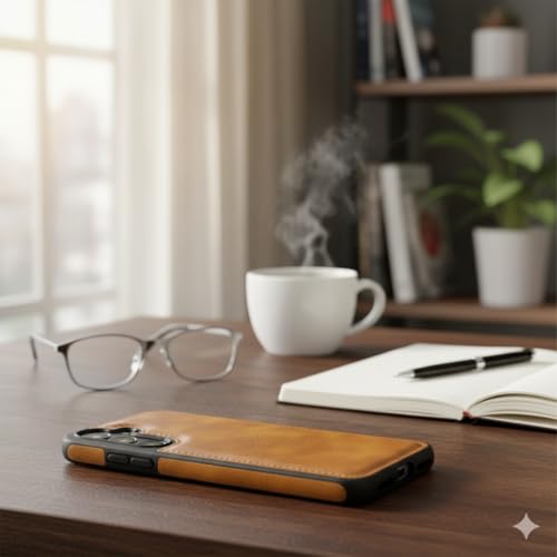 Image of Leather Case for Samsung Galaxy S23FE Premium Protective Stylish Slim Cover with Shockproof Raised Edges Brown