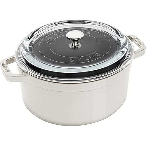Image of Staub Cast Iron 4-qt Round Cocotte with Glass Lid - White Truffle