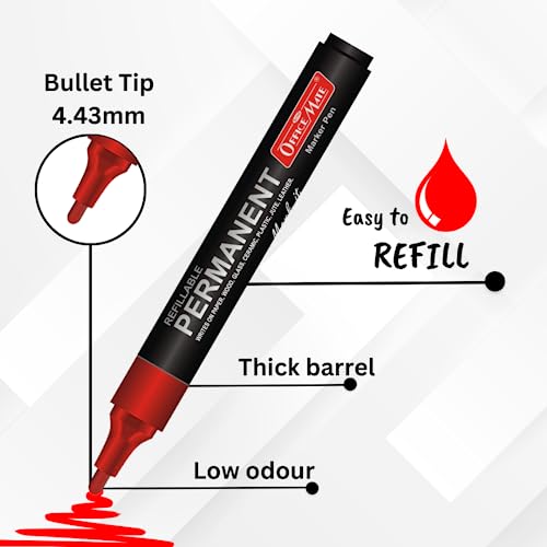 Image of Soni Officemate Permanent Marker Pen | Pack of 10 | Multicolor Bold Marker | Refillable & Waterproof | Quick Dry Alcohol Ink Markers
