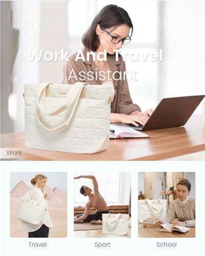 LOVEVOOK Tote Bag for Women, Large Puffer Tote Bag with Zipper Quilted Light Work Bag - Image 3