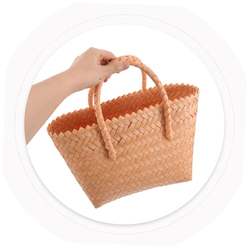 Plastic Woven Handbag Rattan Tote Bag Handle for Summer Beach Travel Lightweight Beach Purse for Women Stylish Faux Wicker Shopping Tote4