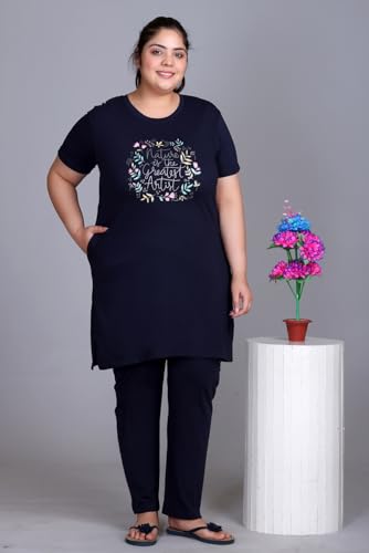 Image of In Love Women's Plus Size Graphic Printed Cotton Night Suit Set Short Sleeve
