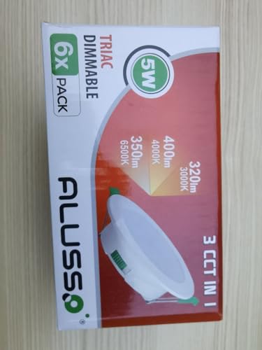 ALUSSO LIGHTING Downlights for Ceiling, 5W Led Downlights Ceiling Dimmable, Recessed Lights 230V 350 Lumen, 3000K 4000K 6500K Adjustable, IP44 Suitable for Bathroom Living Room, 6 Pack,White ALUSSO LIGHTING Downlights for Ceiling, 5W Led Downlights Ceiling Dimmable, Recessed Lights 230V 350 Lumen, 3000K 4000K 6500K Adjustable, IP44 Suitable for Bathroom Living Room, 6 Pack,White