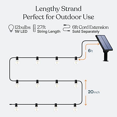 Brightech Ambience Pro Solar Powered Led Outdoor String Lights - 27 Ft Commercial Waterproof Patio Lights With Edison Bulbs - Durable String Lights For Outside, Backyard, Porch - 1W, Warm White #TOP4