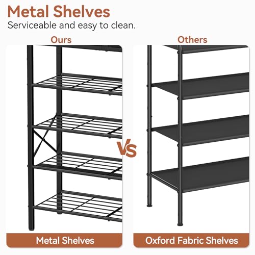 UNITSTAGE Shoe Rack, 5 Tier Shoe Organizer with 2 Non-Woven Drawers, Metal Storage Shelf for 16-20 Pairs of Shoes, with Wooden Top and Steel Frame, Shoe Stand for Closet,Entryway Black by UNITSTAGE - Used condition - Image 8