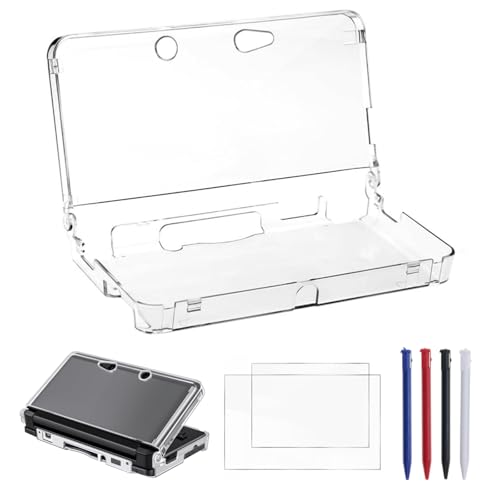 Image of Hzxkqmil Protective Case Clear Hard Shell for Nintendo 3DS Console | Clear Crystal Protective Cover + 1 Set Screen Protectors Film and 4 Stylus Pen Accessories for Old 3DS