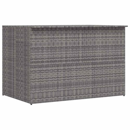 vidaXL Garden Storage Box in Grey Poly Rattan - Weather- Outdoor Furniture Storage Chest with Zip Closure Liner