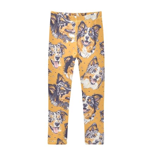 Australian Shepherd Dog Pattern Girls Leggings Ultra Soft Compression Yoga Gym Pants for Kids 4-10T