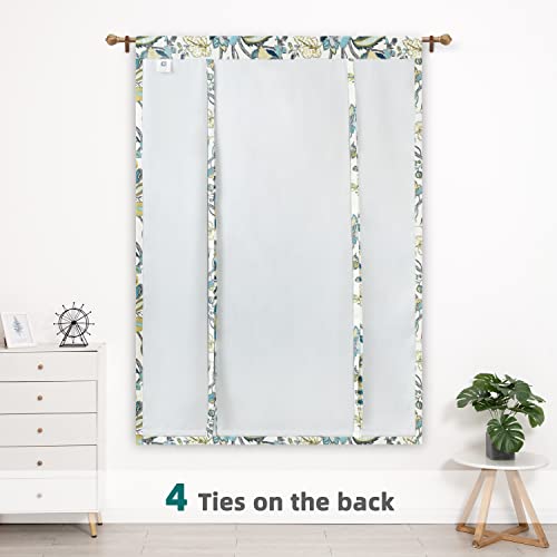 Driftaway Layla Tie Up Curtain For Kitchen 47 Inches Long Adjustable Balloon Shade For Living Room Bedroom Classic America Style Floral Leaves Printed Drapes Rod Pocket W31Xl47 Teal And Gray #TOP2