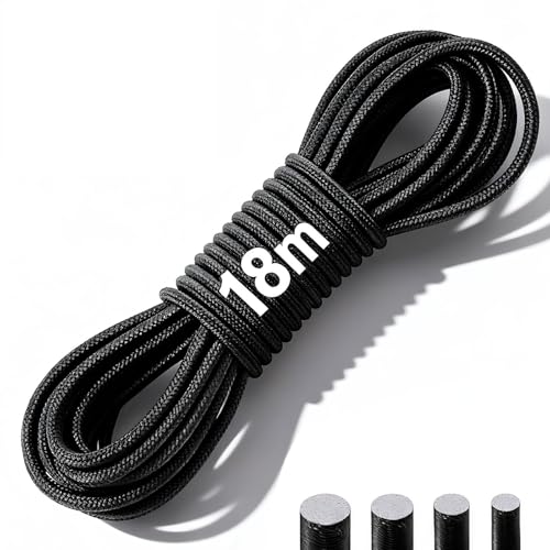 RhiVrillion 3 mm x 18 m Corda Elastica Nero,Rotonda Alta Elasticità Cordino Finitura Liscia Resistente ed Estensibile,per Lavori di Cucito Fai da Te Artigianato Tenda