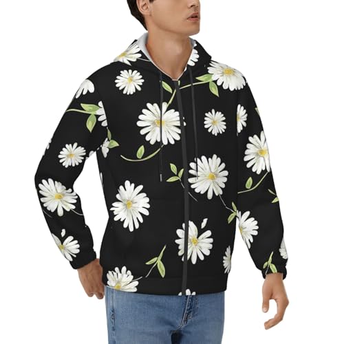 Sweat à capuche imprimé marguerites pour homme - Pull doux d'hiver et automne