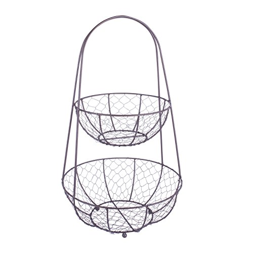 DII Z01364 Vintage Metal Chicken Wire 2 Tier Fruit and Vegetable Standing Storage Basket for Kitchen and Pantry, Rustic