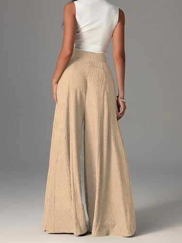 Image of Shasmi Women's Elegant High Waist Wide Leg Pants - Textured Solid Color Loose Fit Long Trousers | Casual Beach & Airport Outfit | Lightweight Flowy Palazzo Style (Trouser 259)