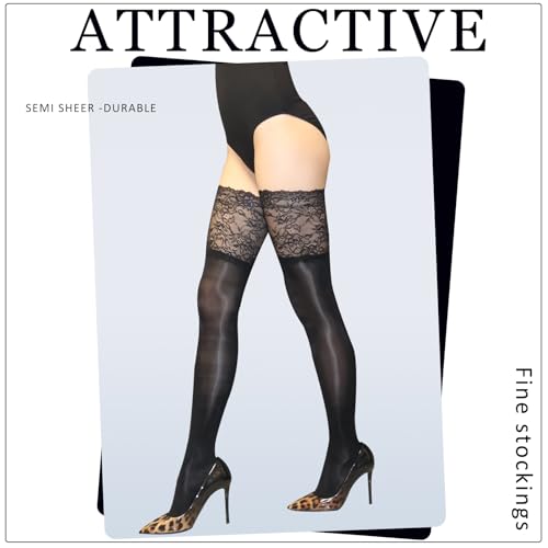 HTRUIYA Shiny Thigh High Stockings Silicone Lace Top Silky Sheer Pantyhose for Women Shimmery Tights3