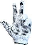 Knitted Poly/Cotton Gloves with Black PVC Dots - Unbleached (Large Size) - 1 Dozen Pairs
