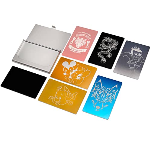 50PCS Metal Business Card Blanks for Laser Engraving, 3.4 X2.2 Inch with Card Holder, Aluminum Business Card Blanks, Anodized Aluminum Blanks for Handicrafts, DIY Projects, 5 Colors